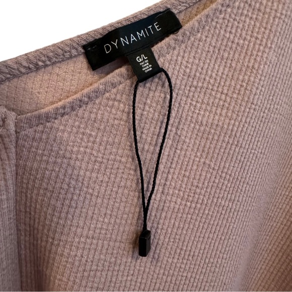 DYNAMITE Dolman Sleeve Dusty Mauve V Front & Back Lightly Ribbed Soft Top BNWOT - Picture 4 of 10